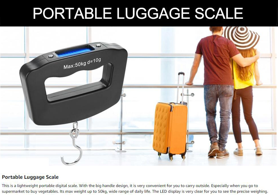 Luggage Hook Scale, Portable 50kg/10g LCD Digital Hanging Weight Electronic  Luggage Hook Scale Luggage Weight Scale Fish Weighing Scales for Travel