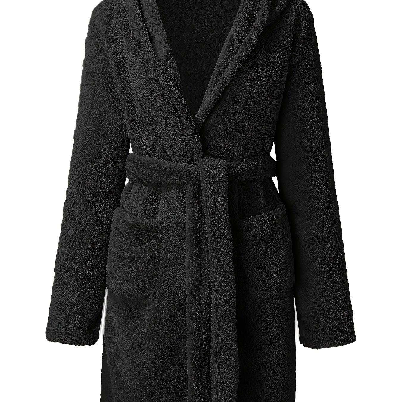 Plus Size Fuzzy Belted Hoodie Sleepwear Robe Women's Plus Lightweight