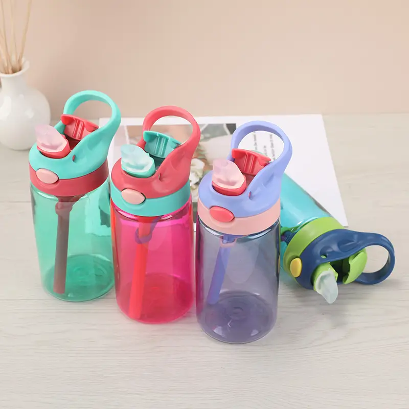 4- pack Kids Water Bottle with Straw for School 13 oz Spill Proof Sippy Cup  Flip Top Lid Small Cute Toddler Water Bottle- Bulk Reusable for Trips Lunch  Day Cares Carry Strap