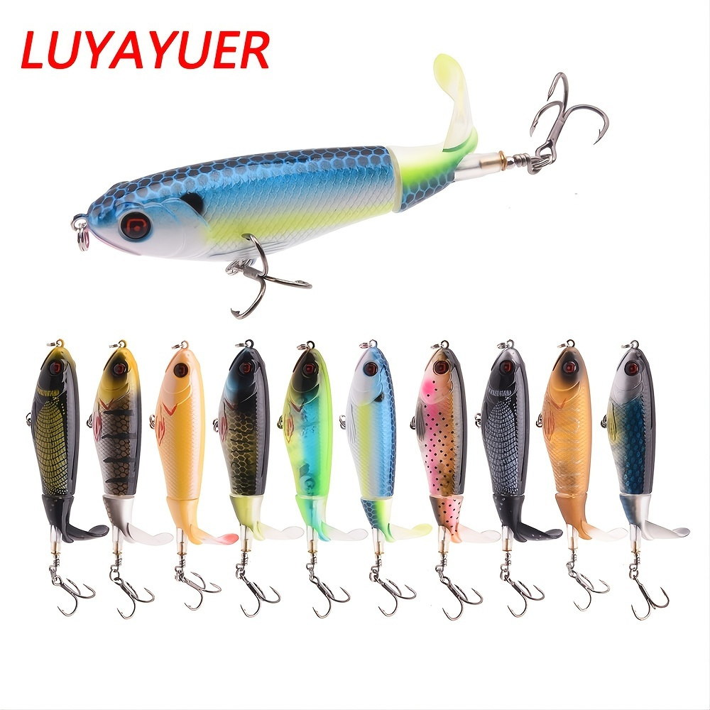 Bappon 3 PCS Whopper Plopper Fishing Lure for Bass,Topwater with Floating  Roating Tail Barb Treble Hooks, Bass Kit Freshwater Saltwater Trout Pike