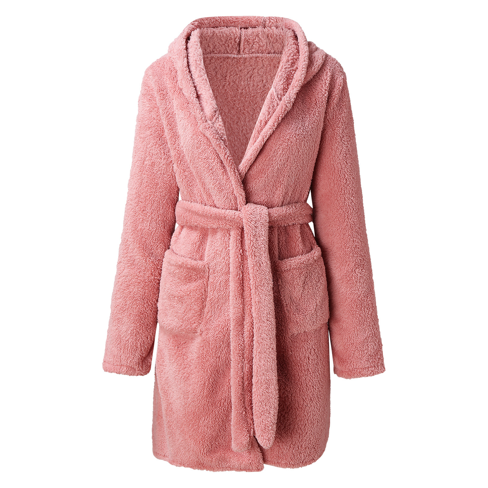 Plus Size Fuzzy Belted Hoodie Sleepwear Robe Women's Plus - Temu