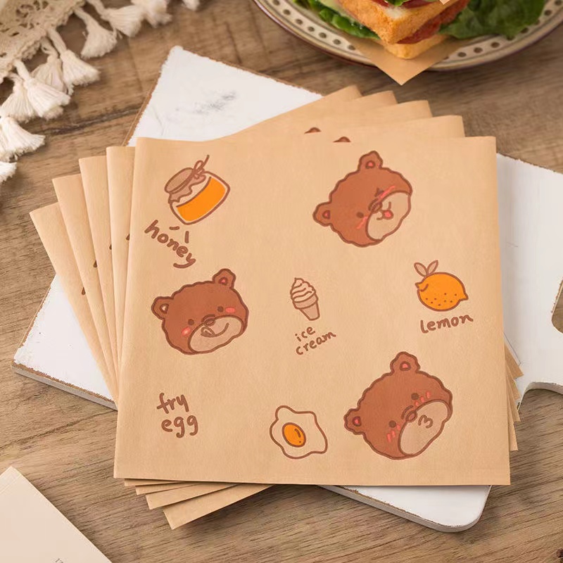 Wax Paper Sheets Grease Proof Sandwich Wrappers Kawaii Bear - Temu