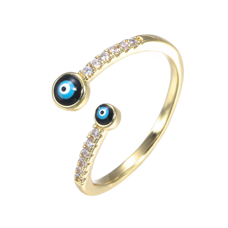 Vintage With Copper Zirconia Enamel Evil Eye Tail Ring