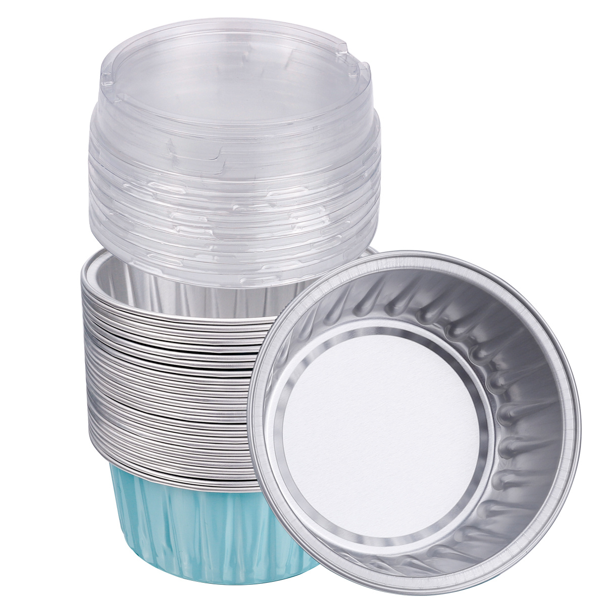 50Pcs Aluminum Foil Baking Cups with Lids, Blue, 5oz 125ml Ramekin Cupcake  Liners Muffin Liners Mini Pie Pans Foil Cupcake Containers for Christmas