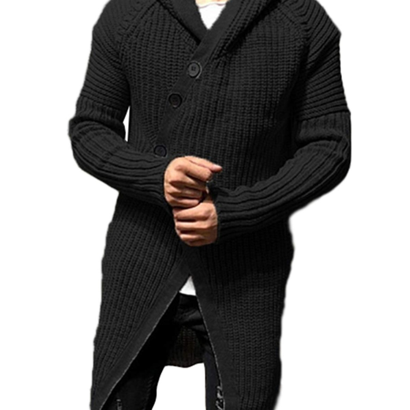Men's Winter Hooded Cardigan Sweater Button Closure Long Sleeve Knit ...