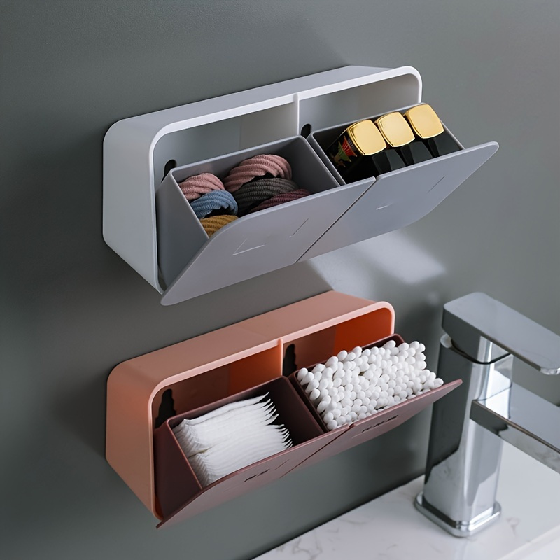 

1pc Flip Lid Cotton Swab Storage Box - Wall Mounted Bathroom Organizer With Dustproof Design - 5.51lbs Capacity