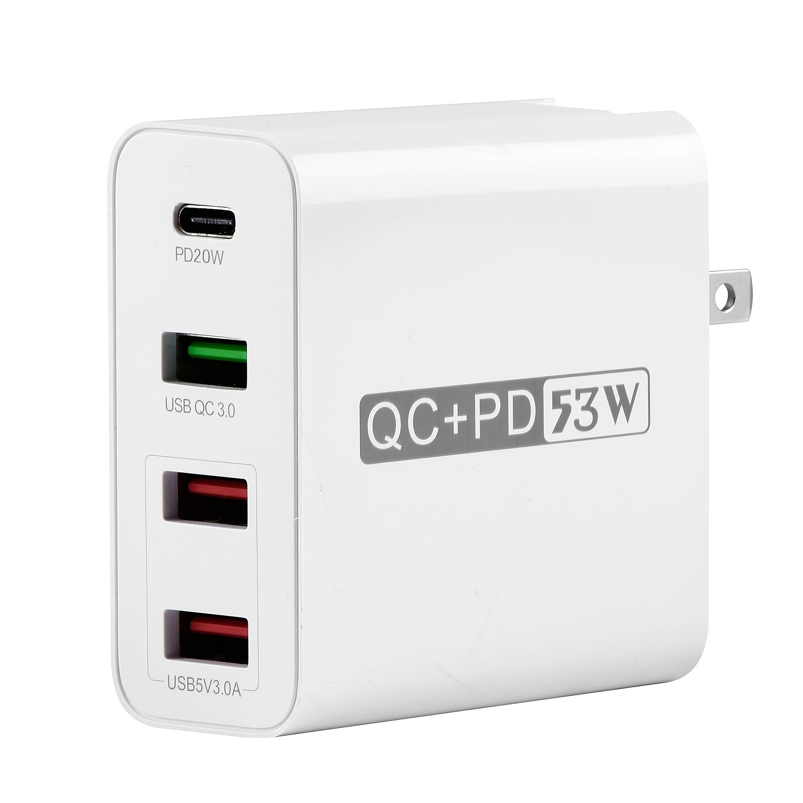 USB C Wall Charger, 53W 4 Ports Fast Charging 20W PD Wall Charger Ulti Charge Quick Charge 3.0, Multi Port USB-C Travel Adapter Compatible With SamsungS10/S9/S8/Plus,Iphone12/Pro/Max, IPad