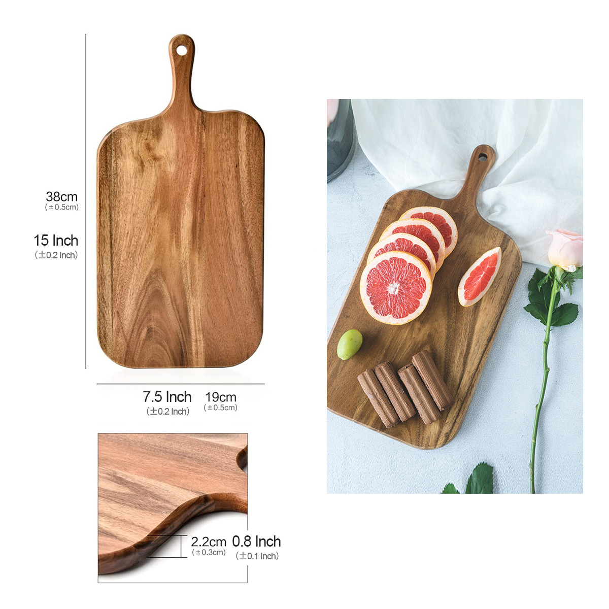 Acacia Wood Cutting Board With Handle Small Size Long Wooden Charcuterie  Board Paddle Cheese Board Serving Boards For Kitchen Meat, Pizza,cheese,  Bread, Vegetables &fruits, Food Serving Tray For Kitchen - Temu New
