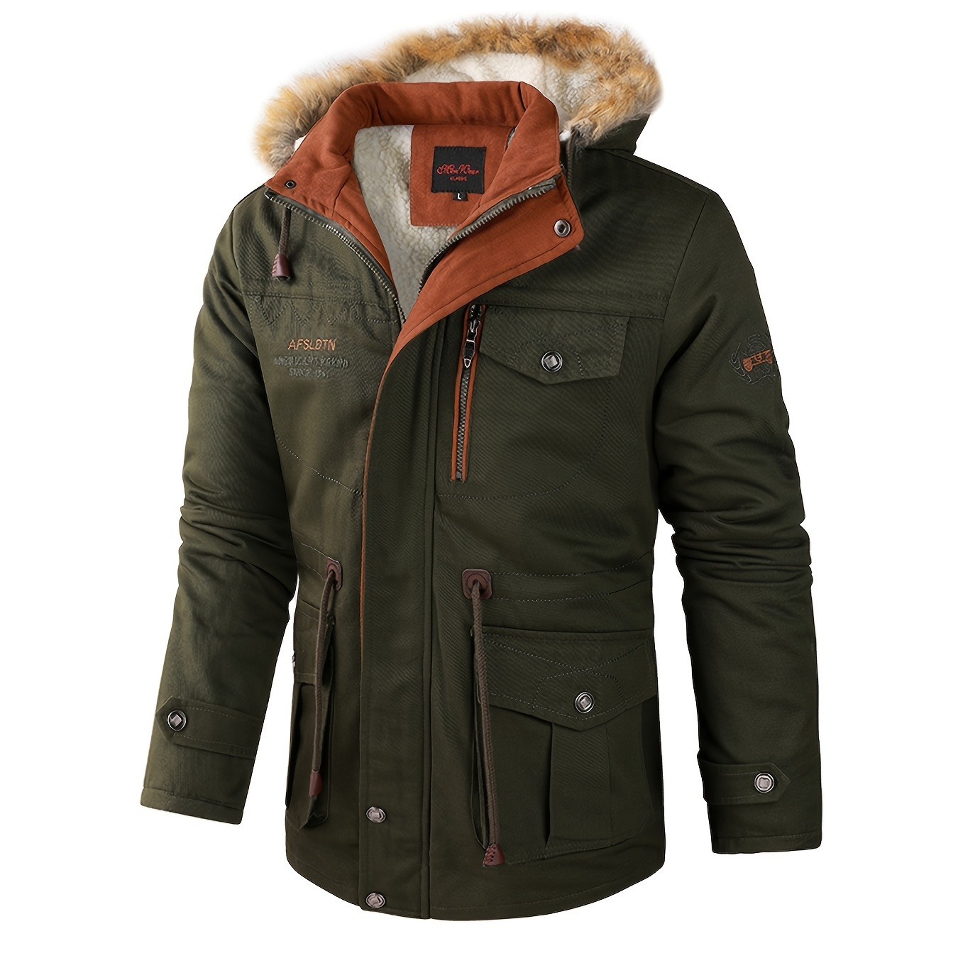 Men's Casual Plush Solid Outdoor Jackets Detachable Hooded Winter Long ...