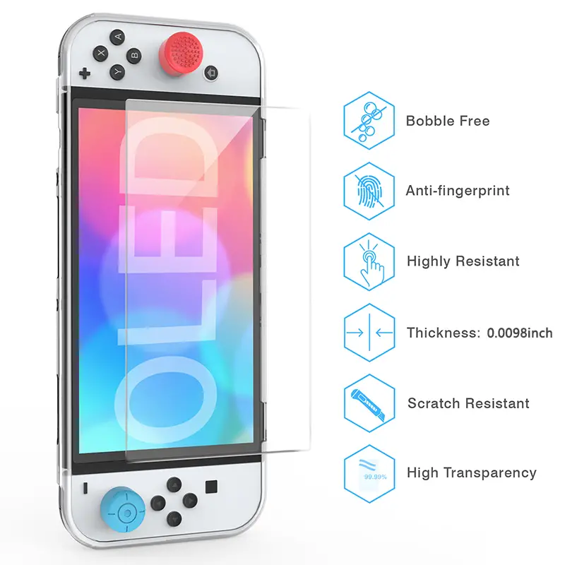 console and accessories case with tempered glass screen protector and thumb caps for switch oled details 1