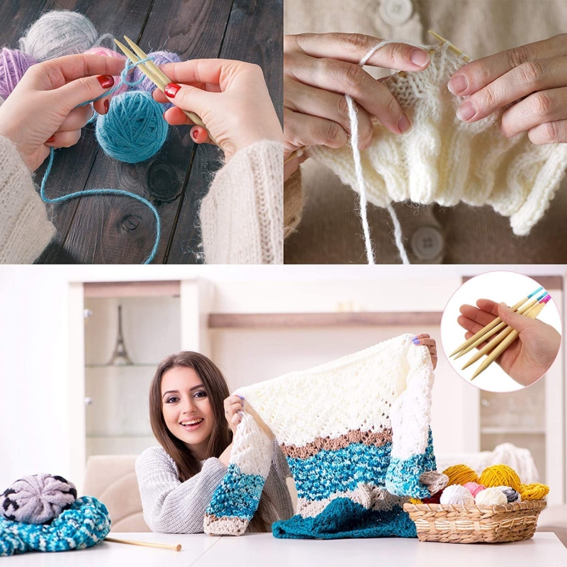 TLKKUE 36pcs/Set 35cm Bamboo Crochet Knitting Needles Mushroom Head for  Sweater Socks Weave Knitting Knit Tools Kit