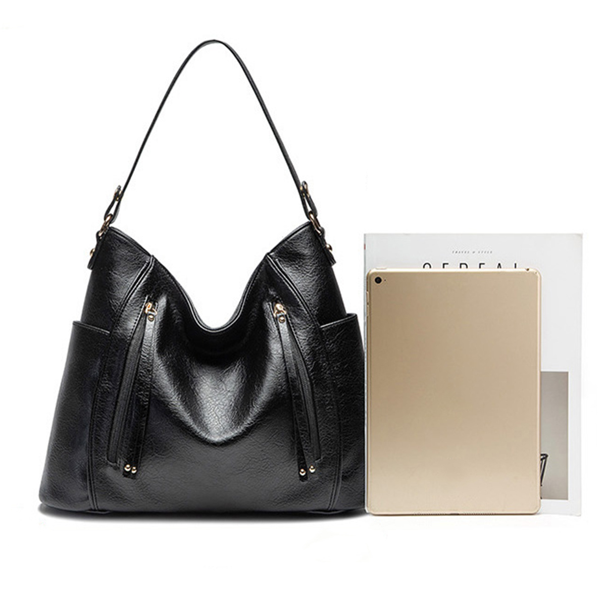 Front Zipper Tote Bag Women's Faux Leather Shoulder Bag Temu