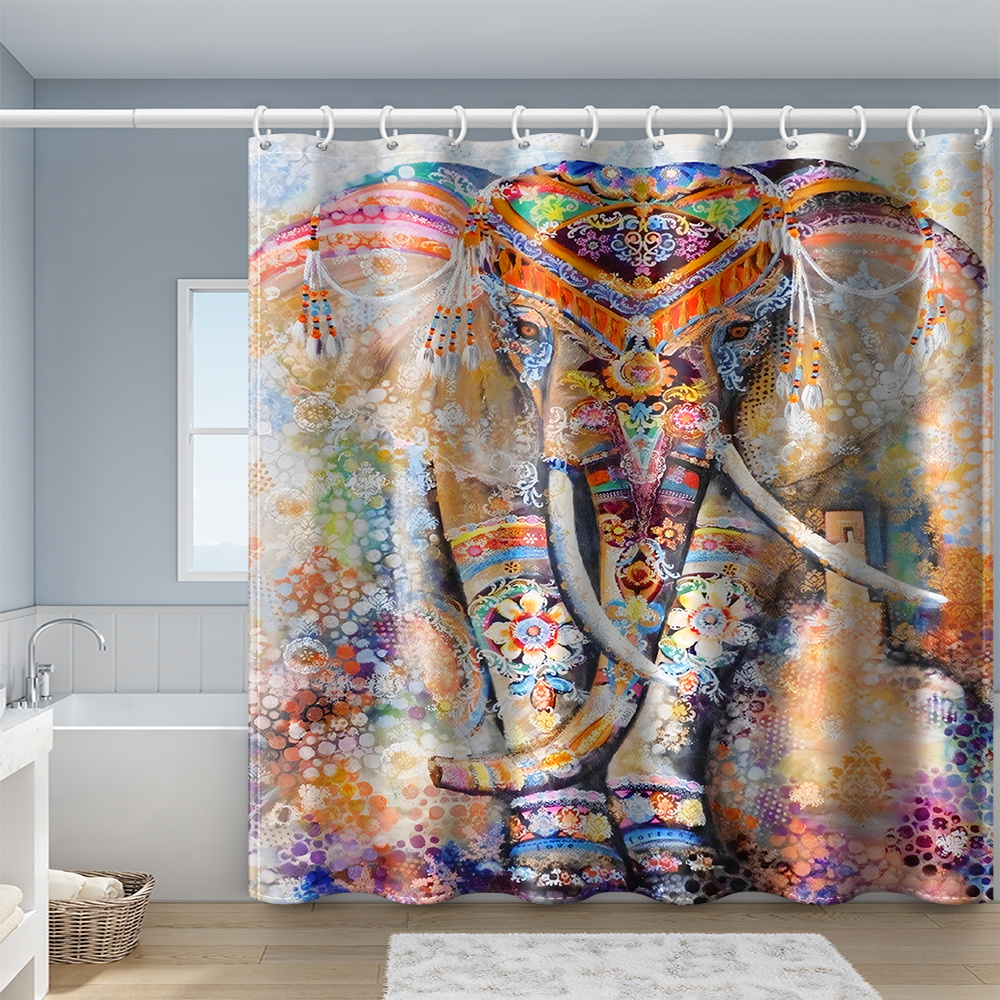 Colorful Elephant Decoration Shower Curtain Set Waterproof - Temu