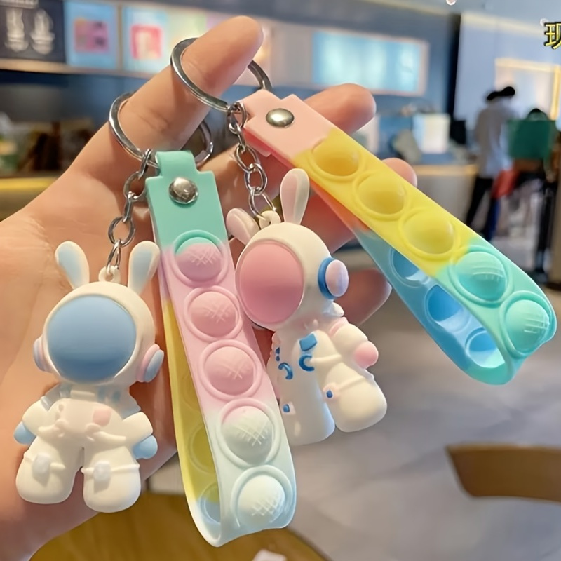 

Multicolor 3d Soft Rubber Creative Space Rabbit Bunny Keychain Key Chain Keyring Hand Bag Pendant Gifts For Classmates And Colleagues Backpack Accessories