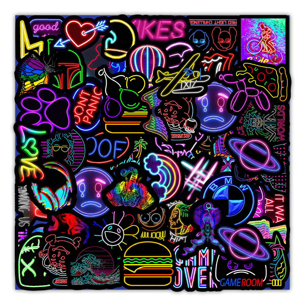 Cool Neon Doodle Sticker Pack Water Bottle Stickers Stickers - Temu