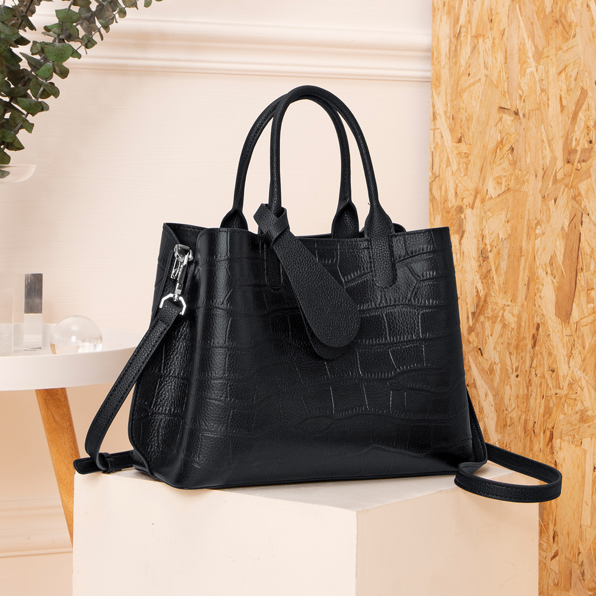 Elegant Crocodile Pattern Handbag, Women's Trendy Double Handle Shoulder  Bag With Adjustable Strap