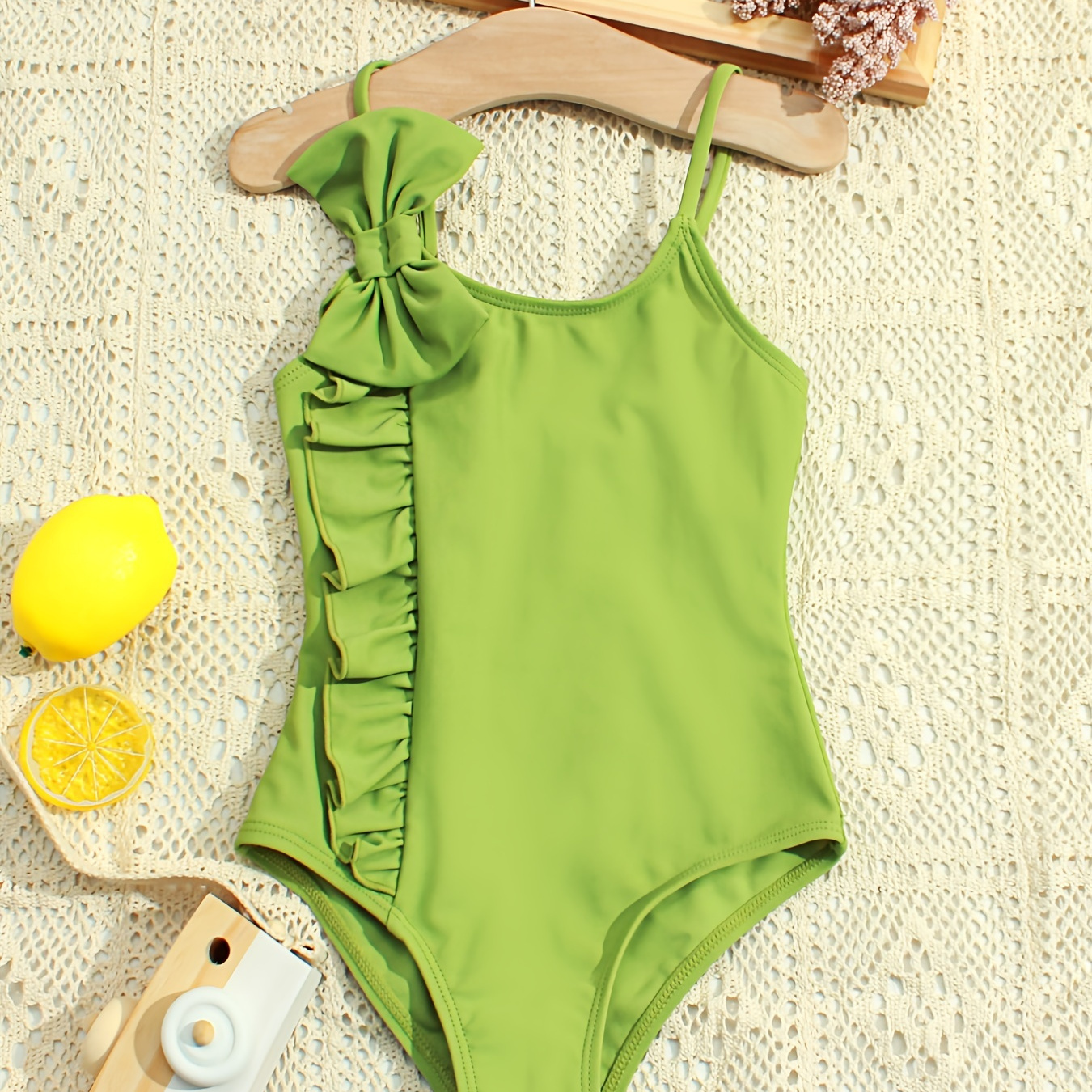 Girls One Piece Swimsuit With Ruffle Design And Bowknot Kids Swimming
