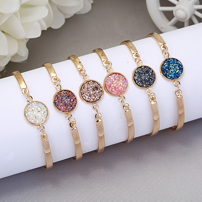 

Minimalist Bangle Bracelet Inlaid Colorful Round Shape Crystal Adjustable Hand Jewelry 1 Pc