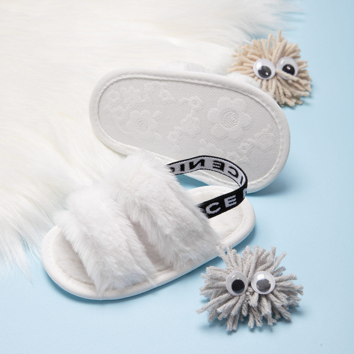 Baby fur discount slides with strap