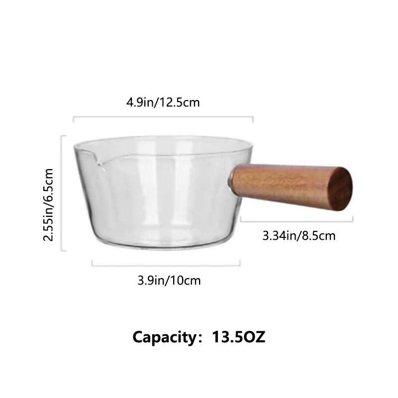 13.5oz/20.3oz Glass Pot With Wooden Handle Cooking