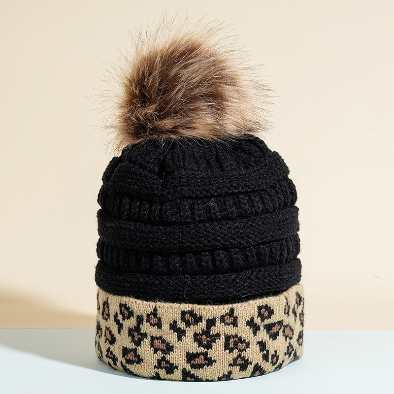 Leopard-Print Fur Ball Beanie Women's Fashion Knitted Warm Hat Fashion Woolen Hat Knitted Hat Embroidery Woolen Hat Hip-hop Valentines Gifts,Temu