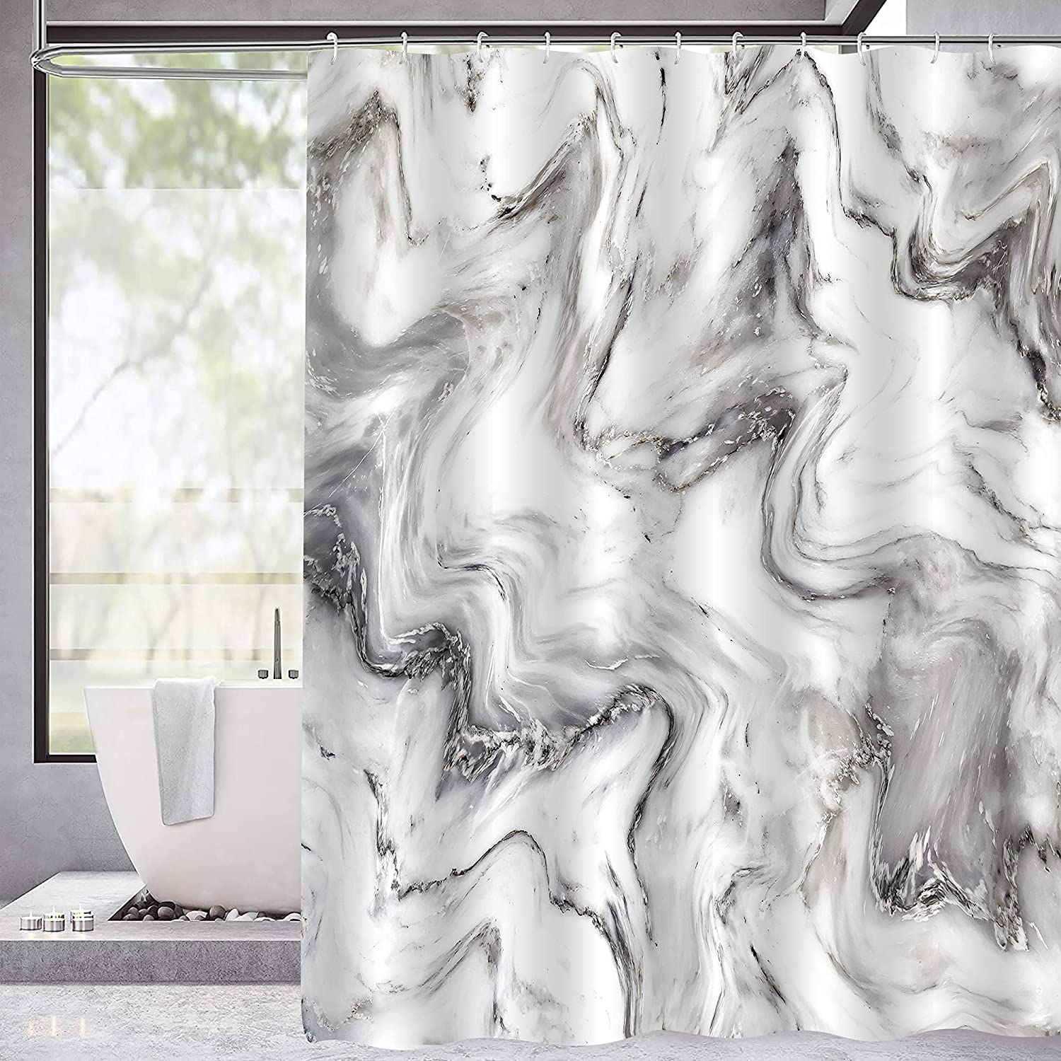 Marble Shower Curtain Set Gray Golden Bathroom Decor - Temu Canada