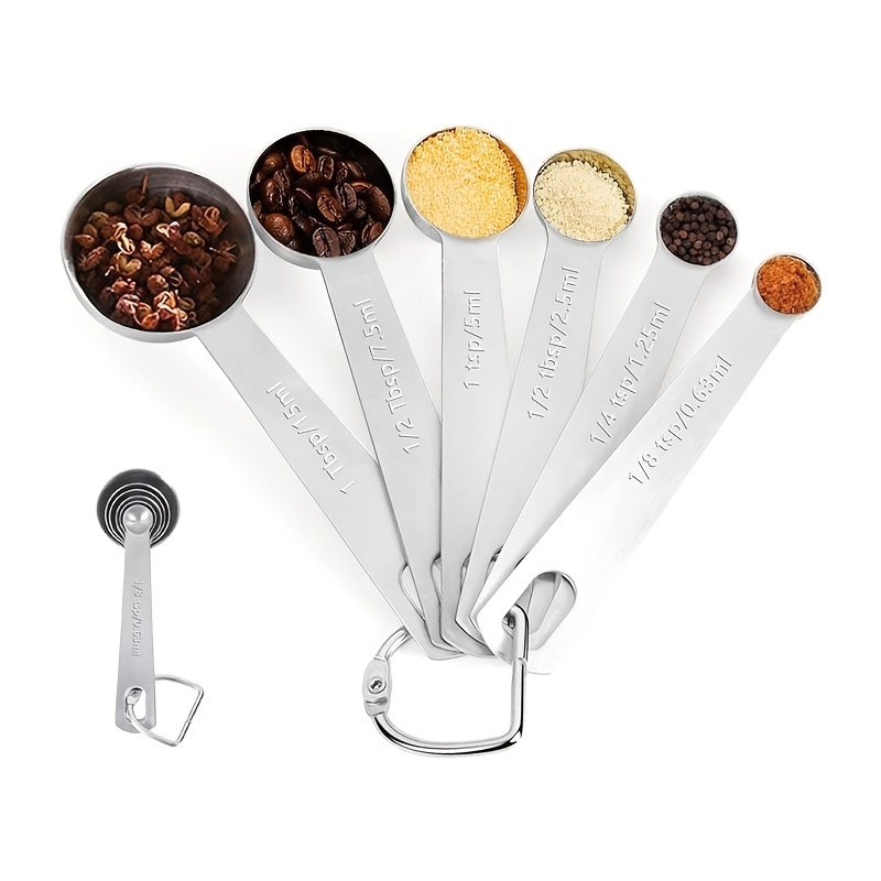 Measuring Spoons, Premium Heavy Duty 18/8 Stainless Steel Measuring Spoons  Cups Set, Small Tablespoon with Metric and US Measurements , Set of 6 for