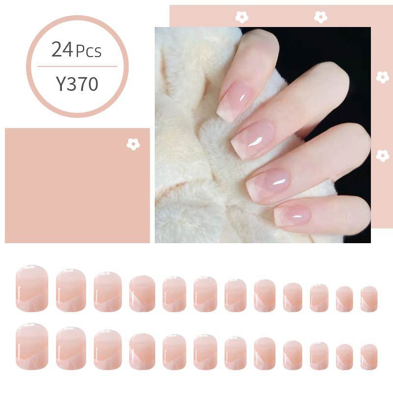 Square Press On Nails Short Fake Nails With Glue Glossy French Tip Pink ...