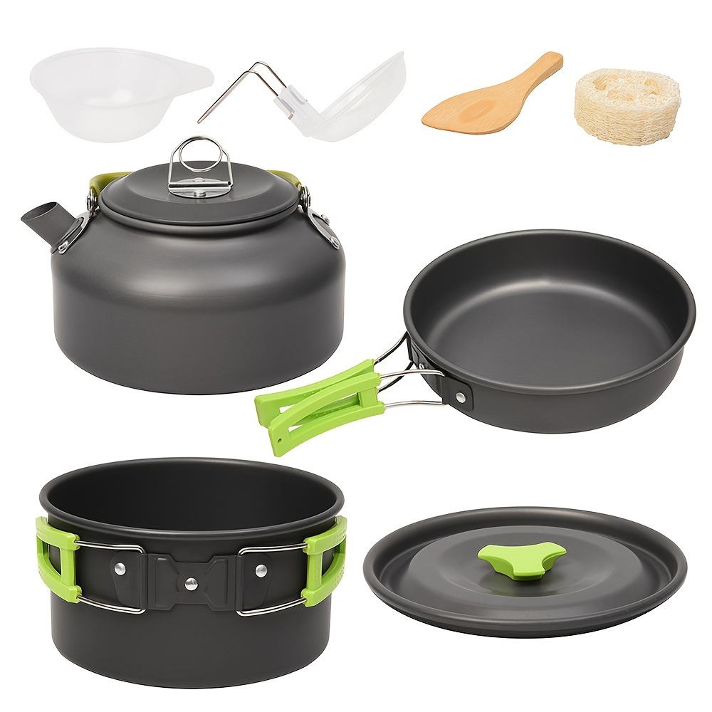 Portable Pot Pan And Kettle Camping Cookware Kit Set For 2 3 Person ...