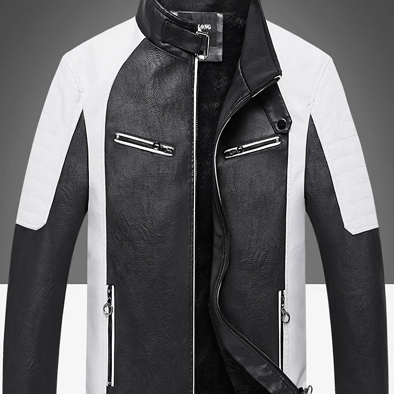 Men's Winter Fleece Warm Pu Leather Jacket Casual Patchwork Slim Bomber ...