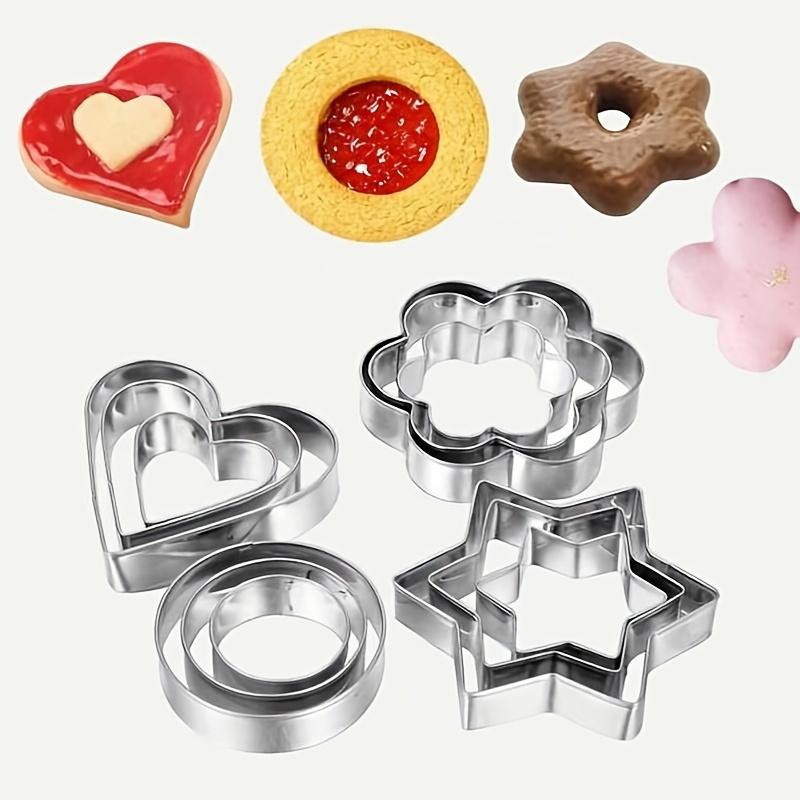 

12pcs Emporte-pièces, Moule à biscuits en forme d'étoile, de cœur, de fleur et de rond, Outil de cuisson de gâteaux