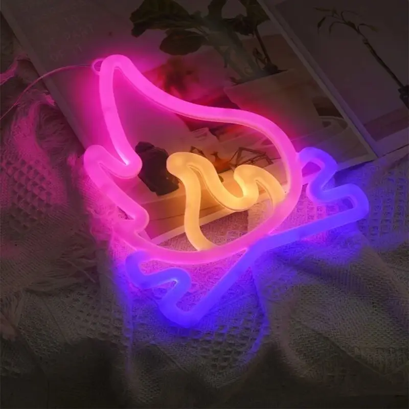 1pc Hanging Flame Shaped LED Neon Light Flame Neon Sign For Wall Decor USB Battery Powered Fire Neon Sign For Kids Boys Room Decorations Party Bar