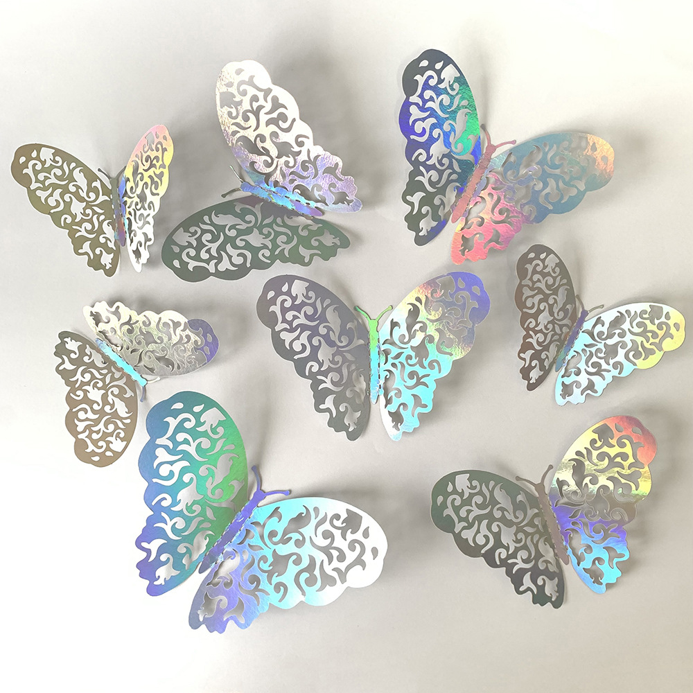 Silver Butterflies Wall Decorations Set - Floral Hollow Design