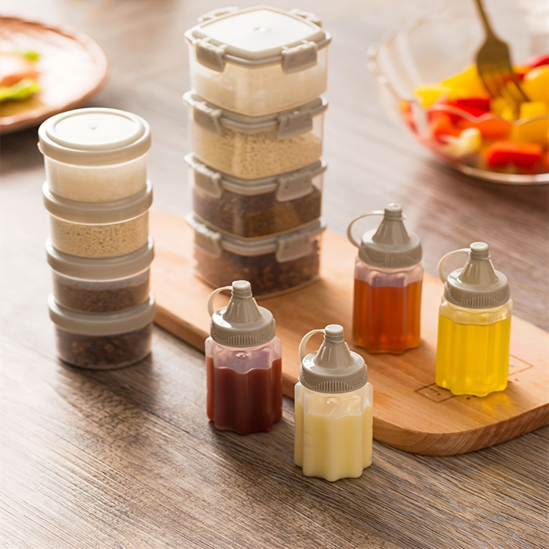 

4pcs Portable Plastic Sauce Squeeze Bottle For Outdoor Barbecue And Kitchen Use - Mini Seasoning Box With Salad Dressing Containers And Spice Jar