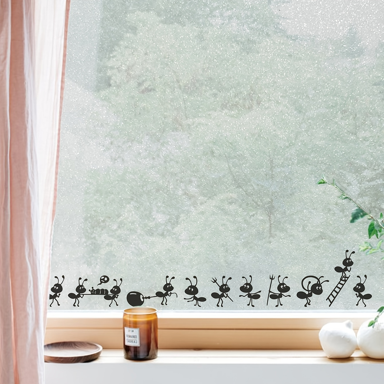 3 Rolls Ant Semi Transparent Glass Sticker Cartoon Cute Window Sticker