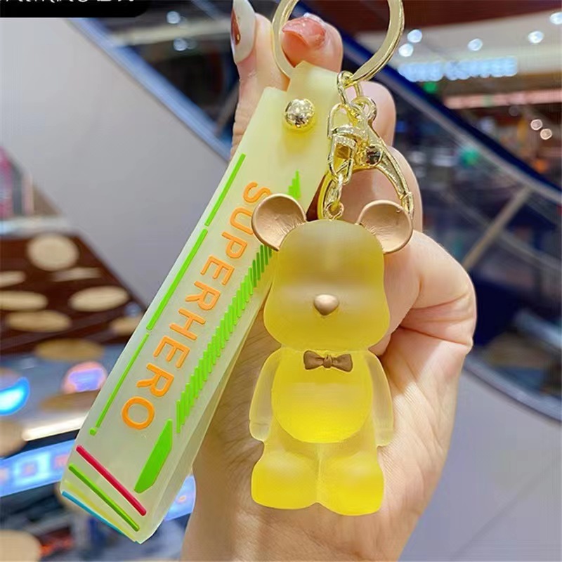 Acrylic Bear Keychain Transparent Frosted Bowknot Bear Keychain
