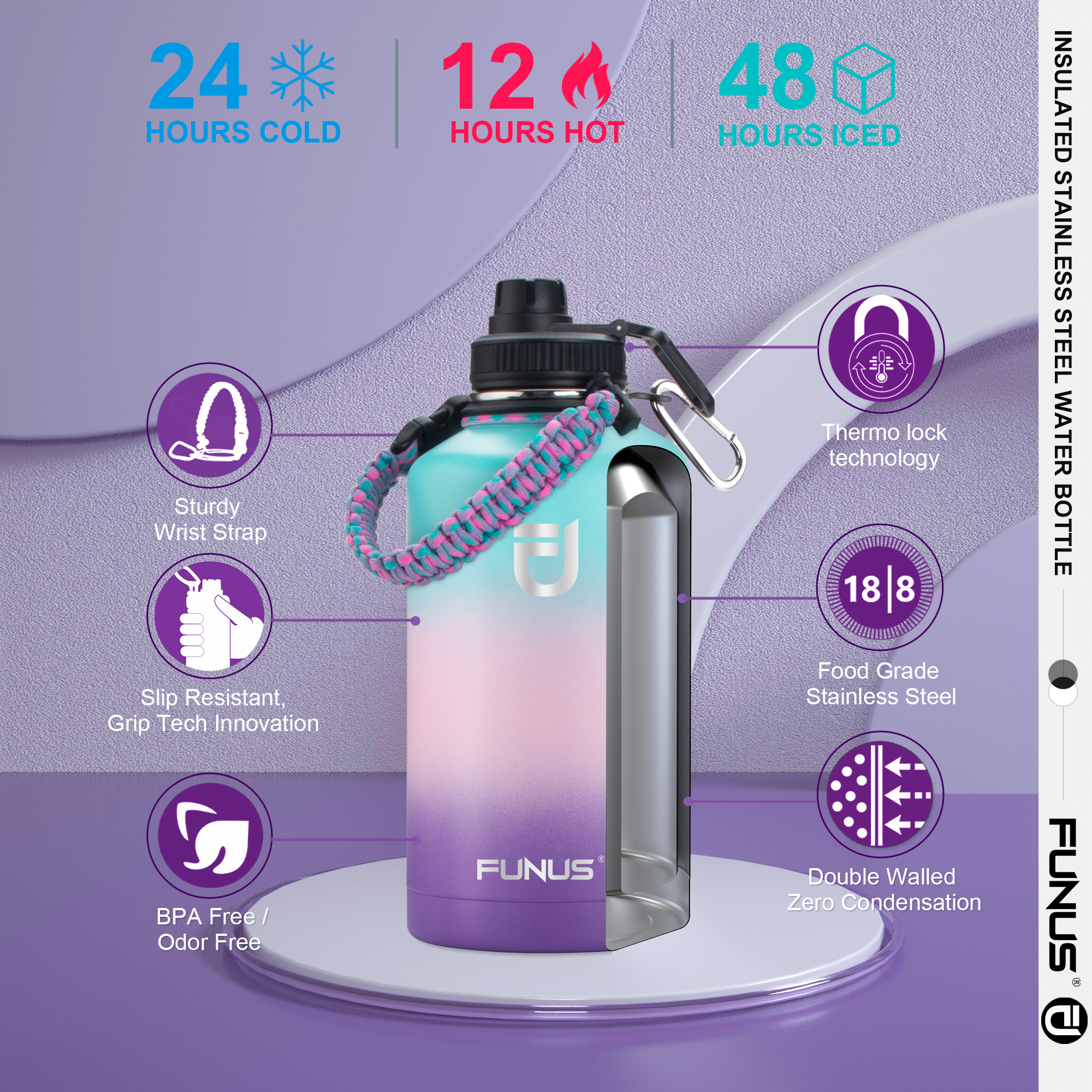 FUNUS Half Gallon Water Bottle BPA Free Big Water Bottle with Straw  Leakproof Water Bottle Jug for Men Women Fitness Sports Gym Outdoor Workout