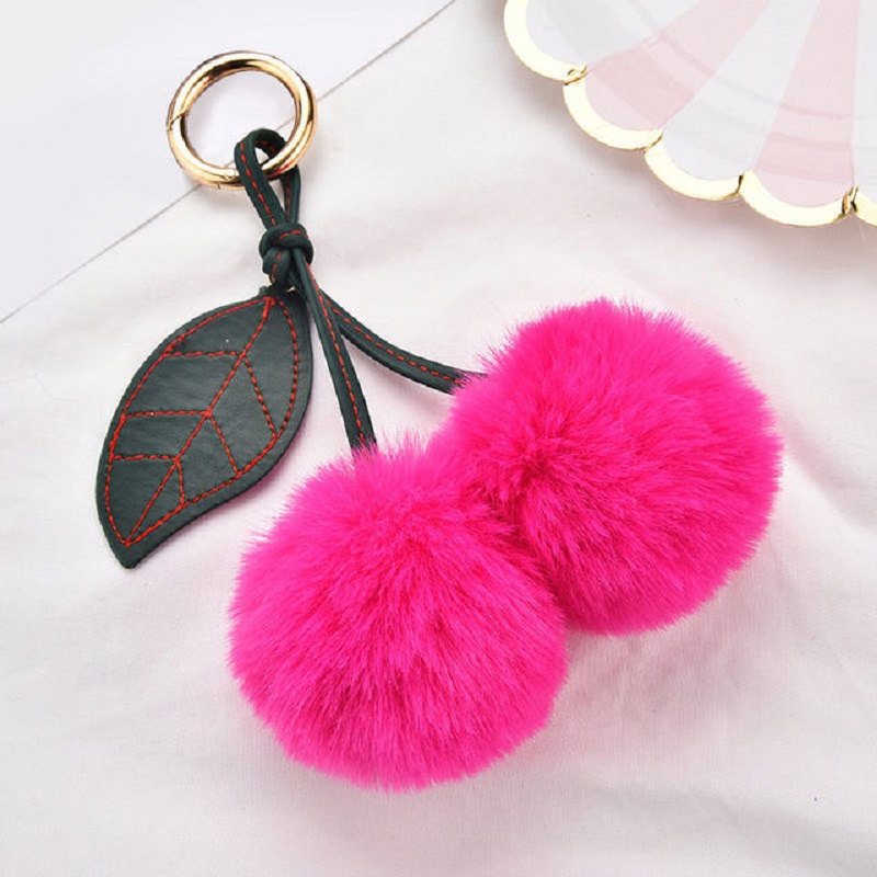 Fur Pom Pom Keychain Bag Charm| Fur Ice Cream Key-chain | Faux Fur Key  Chain Good Luck Charm - Blue
