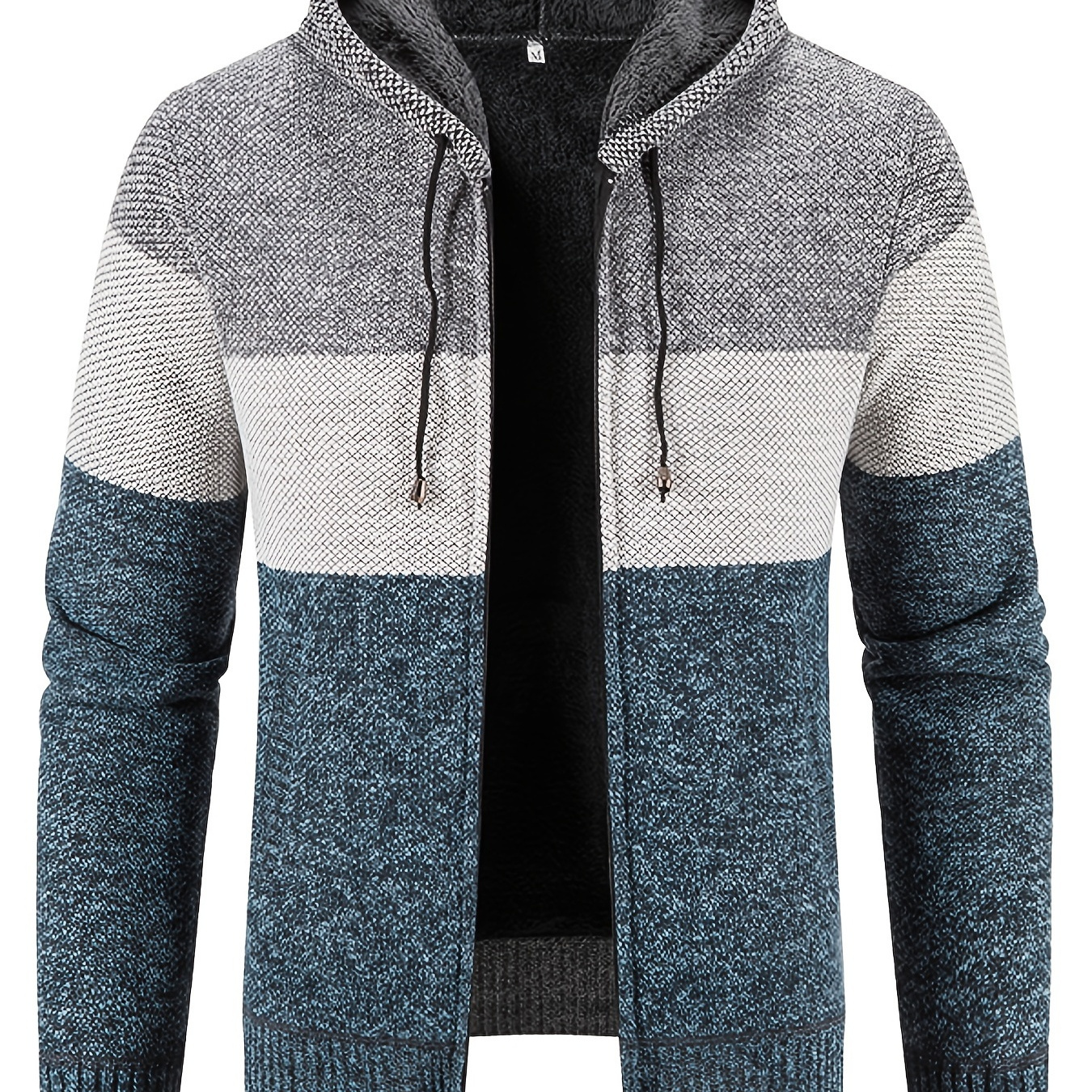 Two Sizes Smaller, Men's Color Block Sweater Hooded Cardigan, Fall Winter Zipper Warm Knitted Cardigan Coat Jacket As Gifts