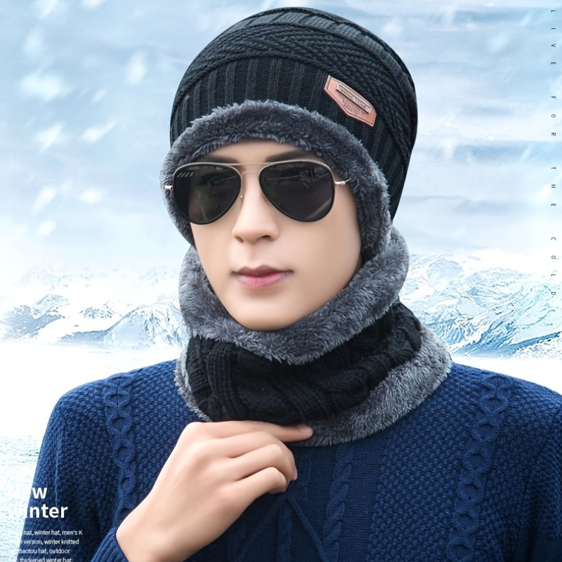 Hat Scarf All-in-one Men's Winter Hooded Scarf Lei Feng Hat Plus