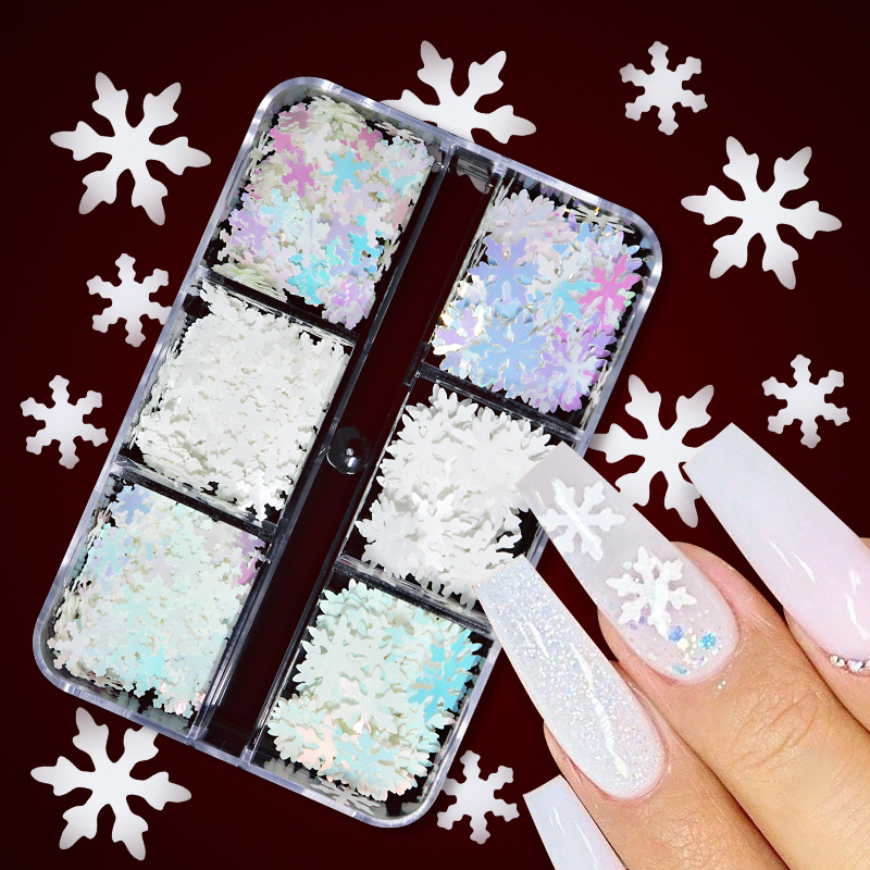 Snowflake Glitter Nail Sequins 3d Colorful Christmas - Temu