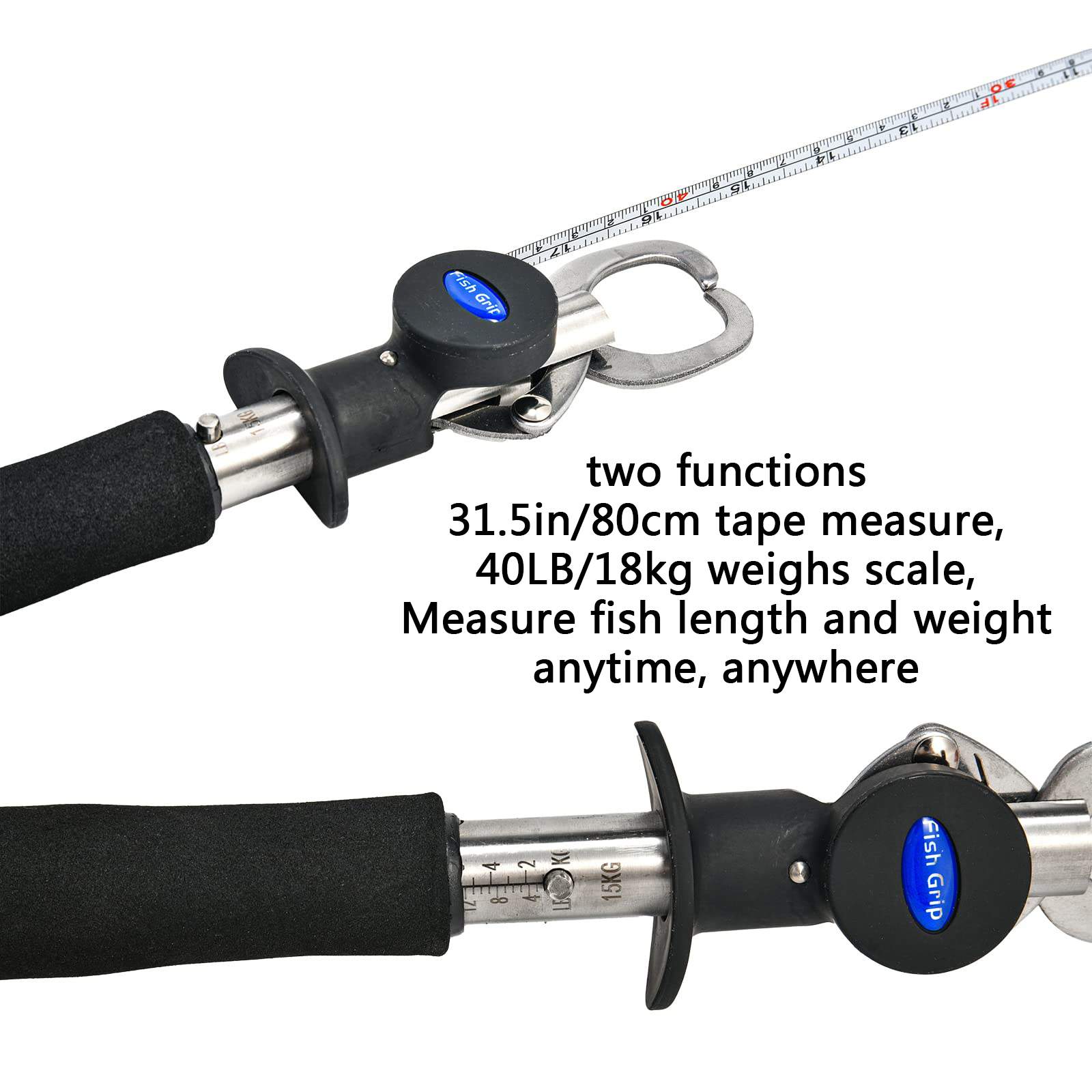 40-Pound Stainless Steel Fish Lip Gripper with 31.5 Tape Measure - Perfect  for Fishing!