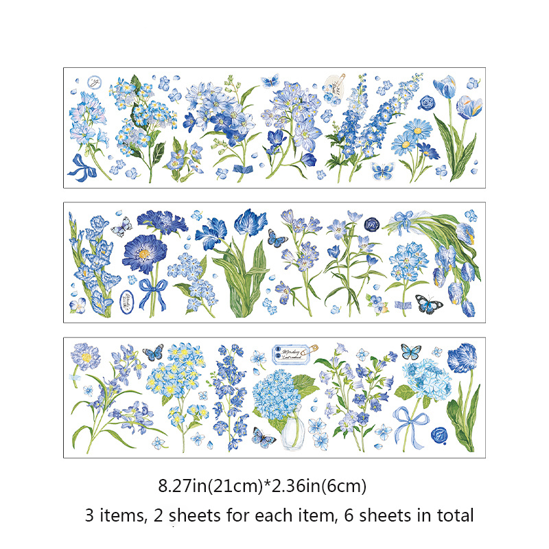 6pcs Flower PET Sticker, Scrapbook Stickers, For Photo Album, Journal Diary Album Card Making DIY Arts And Crafts
 8.27in(21cm)*2.36in(6cm)