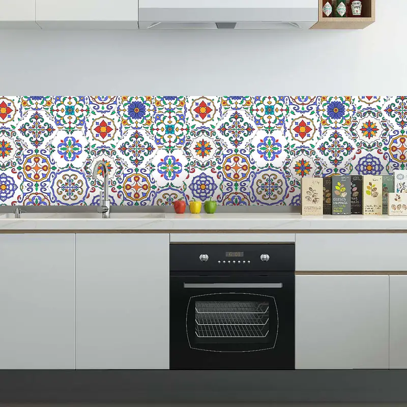 1set Of 10pcs Tile Stickers 7 87 9inch Moroccan Style Hexagonal Tile Stickers Non slip Floor Stickers For Bathroom Kitchen And Household DIY Splicing Wall Stickers