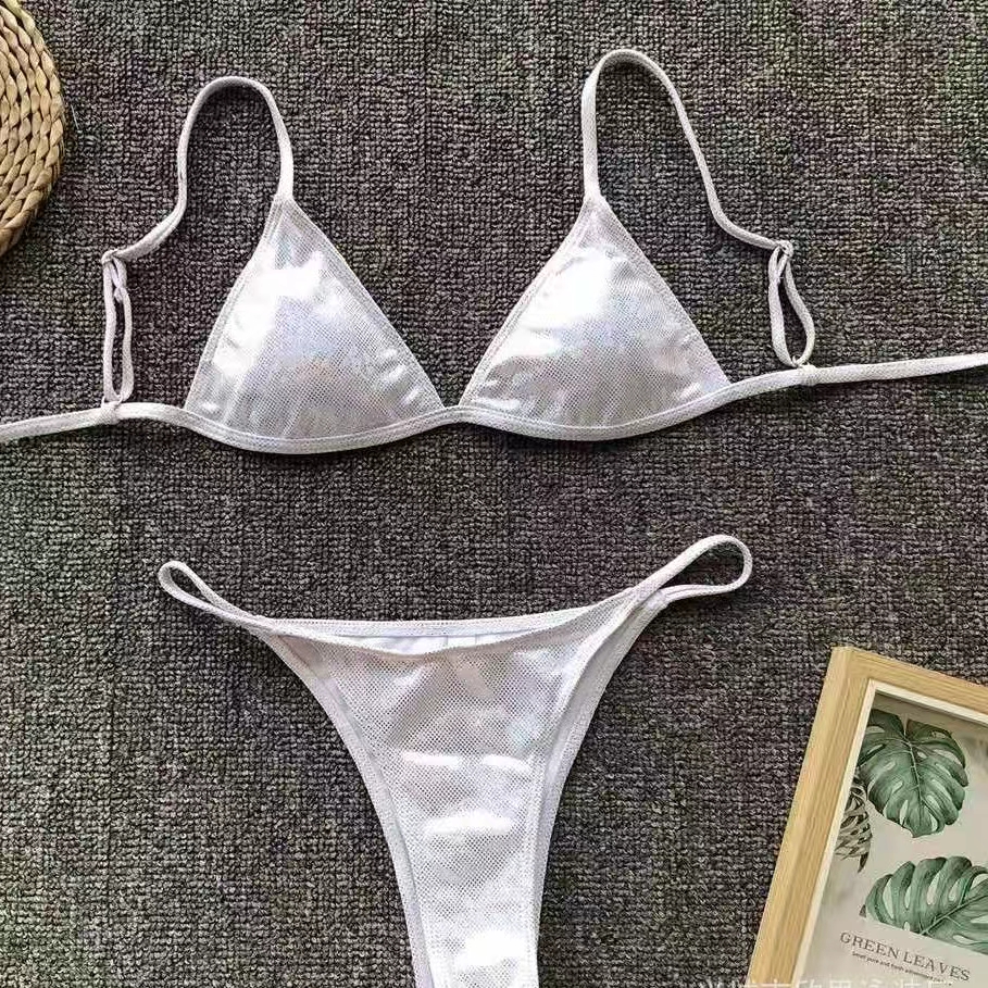 Glitter Fabrics Triangle Bikini Sets Line Side High Cut Temu