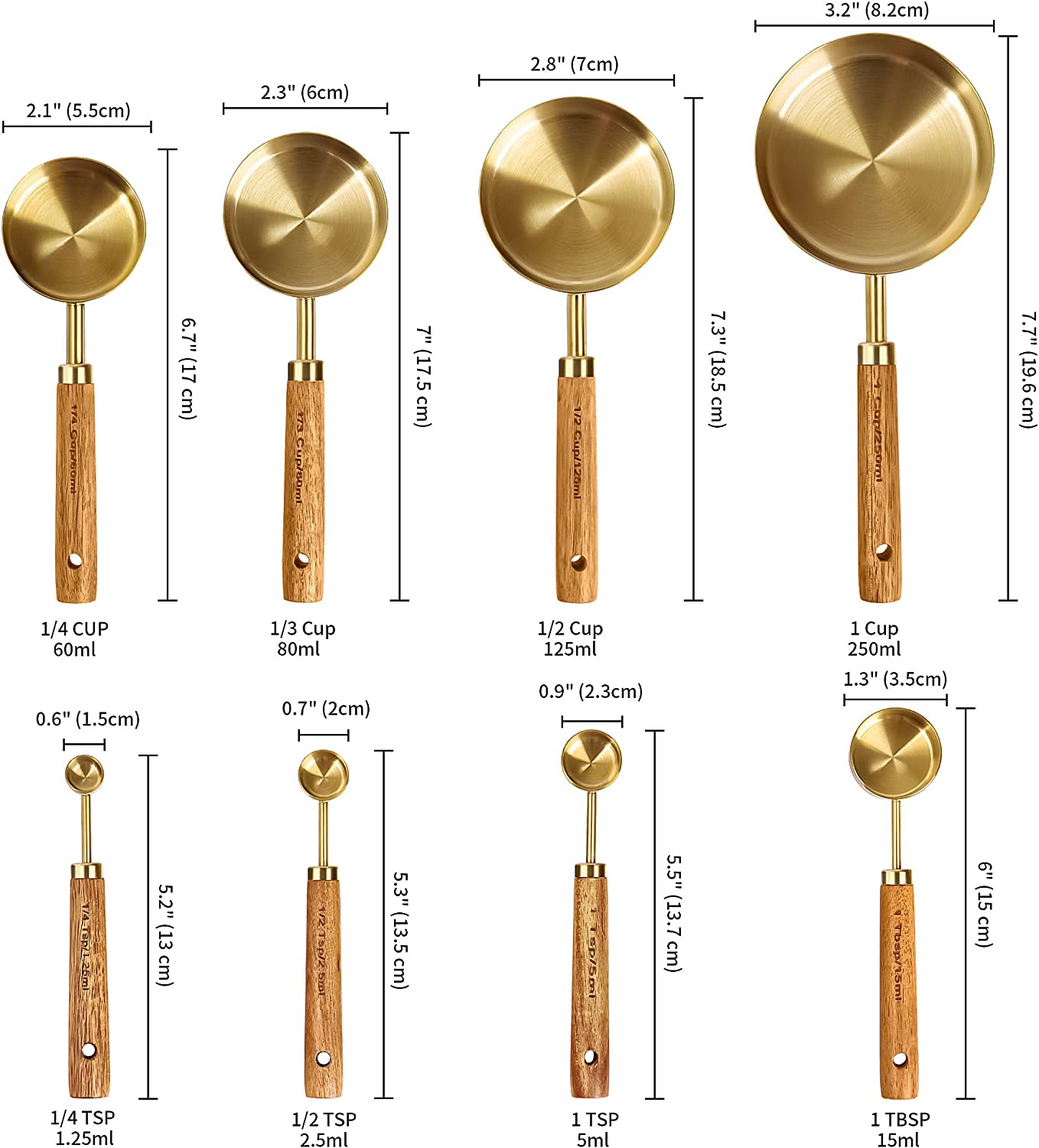 Stainless Steel Gold Measuring Cups (7 Piece Set)