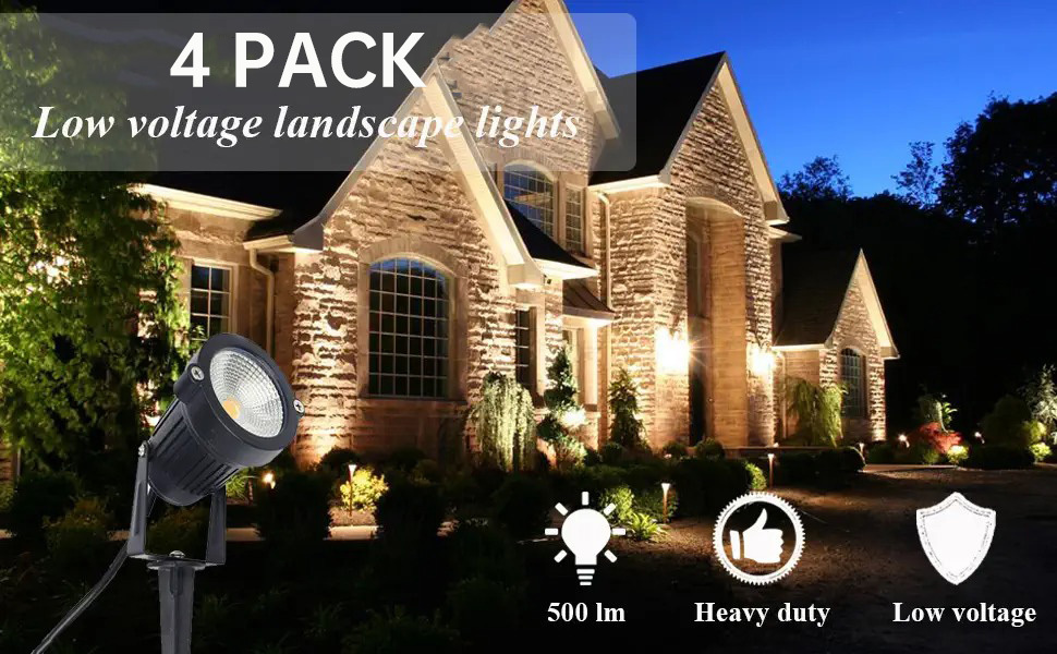 4pcs Outdoor Low Voltage Landscape Lights, 12V 5W LED Garden Lighting,  Outdoor Landscape Spotlights For Trees, Paths, Backyards, Flags (9x3.6inch)