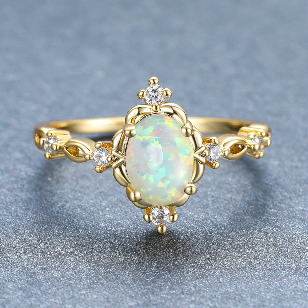 Women's Opal Oval Stone Engagement Ring, Charming Wedding Ring