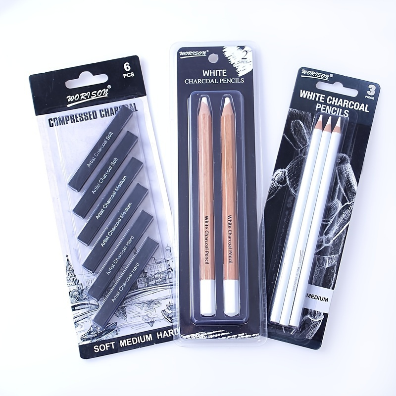 White Charcoal Pencil Set High gloss Sketch Pencil Painting - Temu