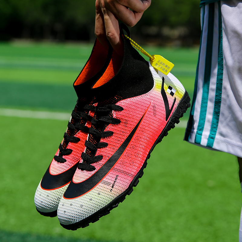 Men's High Top Soccer Boots Football Cleats Nonslip Sneakers For